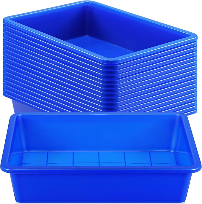 18 Pcs Flat Storage Organizer Bins Letter Size Paper Tray Classroom Storage Plastic Art Trays Classroom Pencil Organizer Baskets for School Office Teacher Book Organization(Blue) by Hoteam