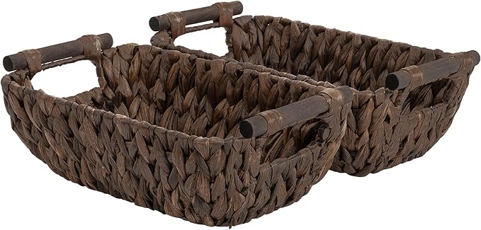 StorageWorks Small Wicker Baskets, Decor Storage Baskets, Water Hyacinth | Wicker Storage Baskets for Shelves, Baskets with Wooden Handles, 2-Pack Gifts Basket for Home Decor, Hand-Woven Basket by StorageWorks