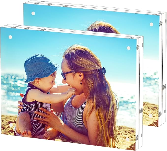 HELPLEX Acrylic Frame, 2 Pack 8.5x11 Acrylic Picture Frames, 24mm Thicker Frameless Clear Double Sided Magnetic Frame, Free Standing Desktop Display by HELPLEX