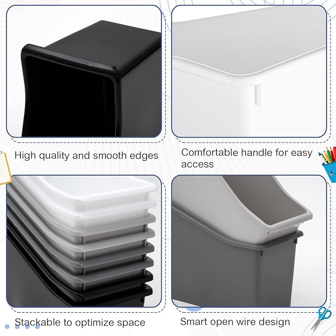 Geetery 12 Pcs Book Bin for Classroom with Labels Stackable Plastic Organizing Bins 11.5 x 5.4 x 7.5 in Book Holders Storage Bins Box Baskets for Classroom Library Home (Simple Color) - Image 3