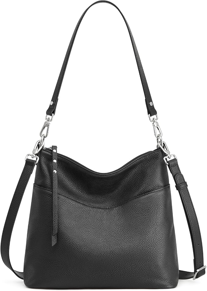 S-ZONE Leather Purses for Women Tote Shoulder Crossbody Bag 2 Straps | Top Grain Leather, Soft, Medium, Bucket Hobo Handbag, Multi Pockets, Vintage Casual, Travel Eveyday Work by S-ZONE