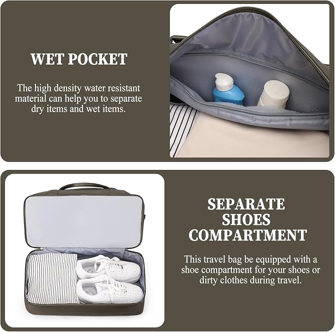 Weekender Bags for Women, Personal Item Travel Bag with Shoes Compartment | Overnight Travel Duffel Bag with Toiletry Bag, Airplane Friendly Carry-On Bag with Wet Pocket & Trolley Sleeve,Medium - Image 5