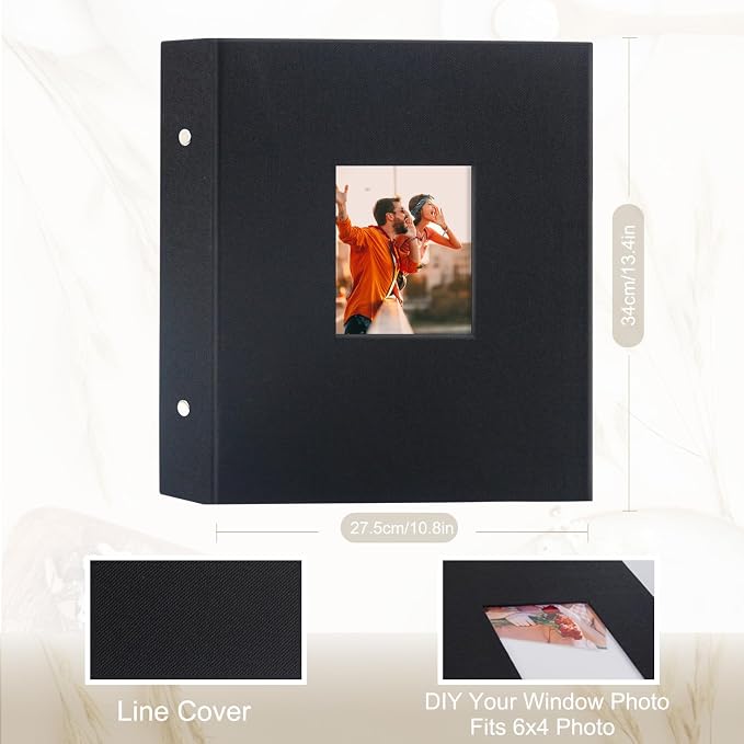 Photo Album 6x4 400 Pockets Slip in Large Capacity Album for Family Wedding Anniversary Linen Album Book Holds 400 Vertical 10x15cm Photos(400 Pockets, Black) - Image 2