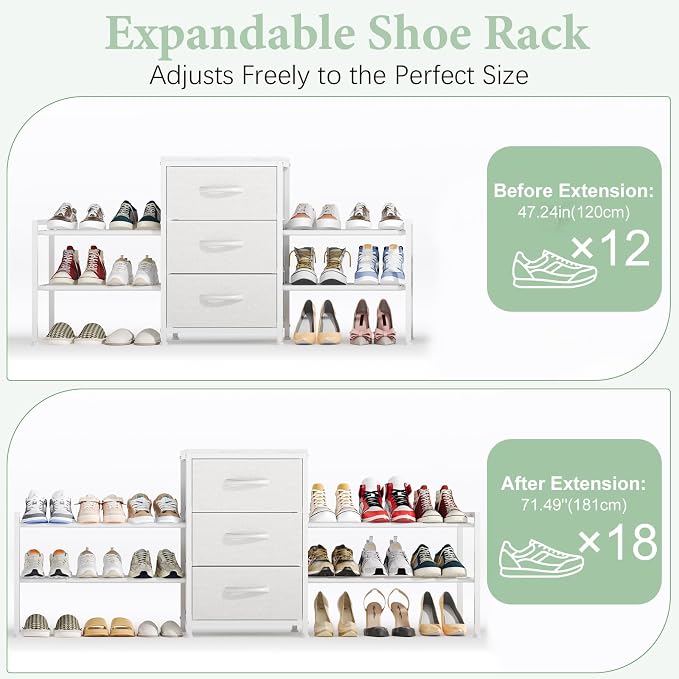 Expandable Closet Organizers and Storage,Wide Long 3 Drawer Dresser | White Fabric Storage Dresser, Clothes Shelves for Kids, Purse Organizer Small Shoe Rack for Closet Bedroom(47.24~71.47in) - Image 8