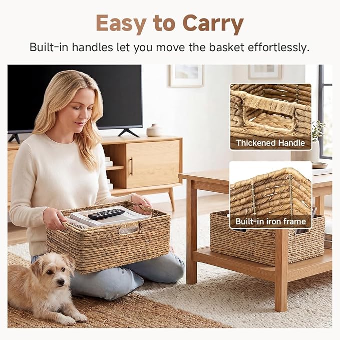 StorageWorks Extra Large Wicker Baskets for Storage, Water Hyacinth, 1-Pack | Wicker Storage Baskets for Shelves, Large Storage Baskets, Pantry Organizers and Storage, Decorative Baskets,16½" x 13" x 7½" - Image 4