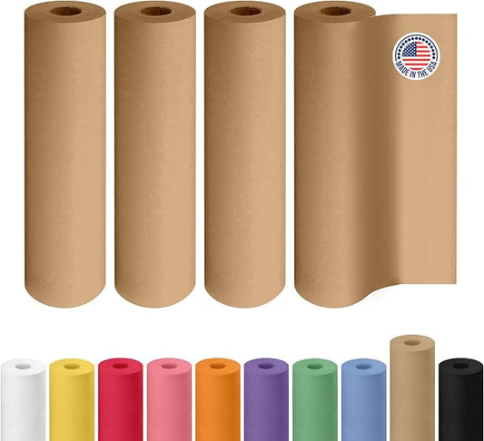 12" x 1200" (100 feet) Brown Kraft Paper Roll, Pack of 4 - USA-Made Quality Craft Paper for Gift Wrapping, Kids Arts & Crafts, School Projects - 100% Recycled Natural, 50lb Thickness by IDL Packaging by IDLPackaging