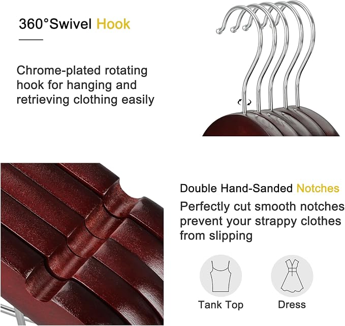 TOPIA HANGER Wooden Suit Hangers with Adjustable Metal Clips (10 Pack), Solid Wood Clothes Hangers, 360° Swivel Hook, Premium Pants Hangers for Clothes Coat, Jeans, Blouse- Cherry CT28M - Image 4