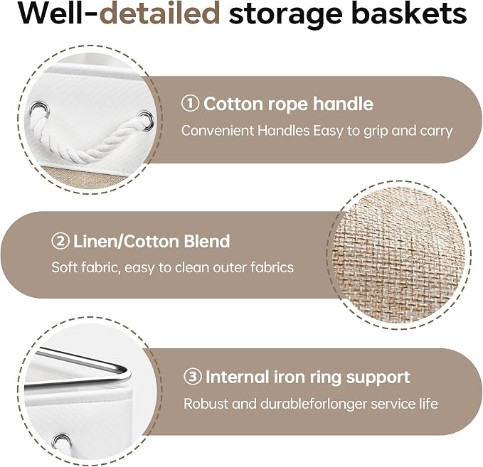 ECDYQXVU 13x13x13 Inch Storage Cube Bins Foldable Organizer Baskets 6 Pack | Soft Cotton Handles, Premium EVA Fabric, Hard Cardboard Bottom, Sturdy Metal Rim, Closet Shelf, Living Room, Bedroom, Laundry - Image 7