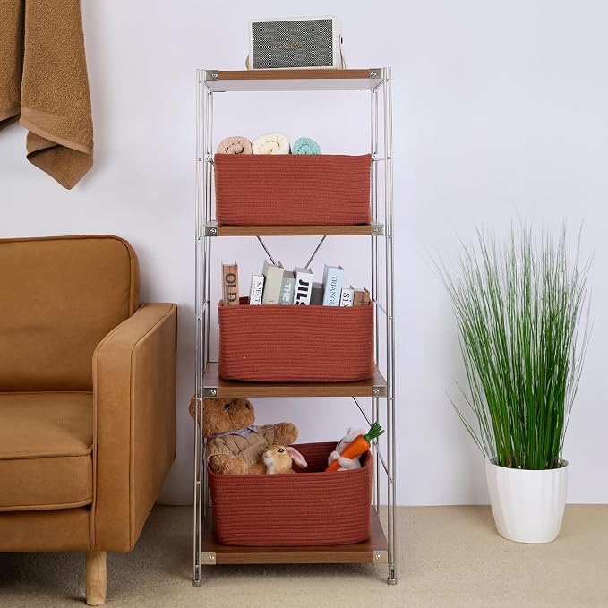 MiniArk Large Storage Baskets for Shelves, 17 x 13 x 7.5” Closet Organizers Bins for Clothes Blanket Towels, Baby Nursery, Toy Baskets Box, Woven Rope Baskets, 2 Packs Oxide Red - Image 4