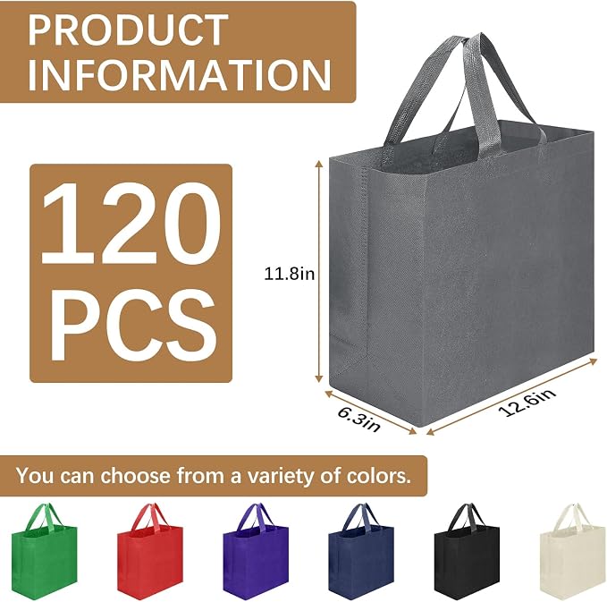 Reusable Grocery Bags 12.6 * 6.3 * 11.8 in - Non Woven Totes Bag with Reinforced Handles, Shopping Bags Bulk - Image 2