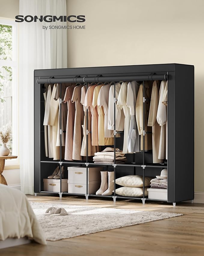 SONGMICS Portable Closet, Wardrobe Closet Organizer with Cover, 5 Hanging Rods and Shelves, 4 Side Pockets, 17.7 x 83 x 65.7 Inches, Large Capacity for Bedroom, Living Room, Ink Black URYG095B01 - Image 2