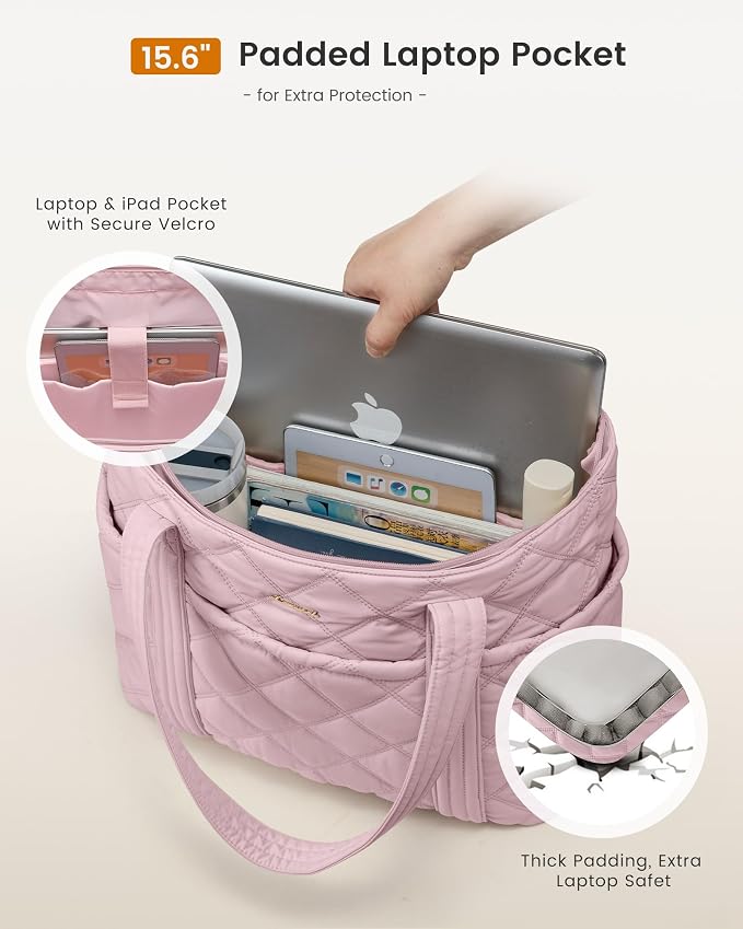 LOVEVOOK Puffer Tote Bag for Women, Puffy Work Handbag with Cup Holder, Travel Carry On Bag with Zipper for Teacher Nurse Gym - Image 7