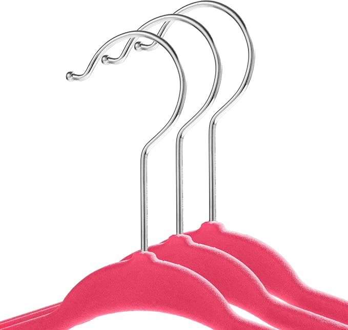 Casafield 100 Velvet Baby Hangers - 11" Size for Infant & Toddler Clothes - Pink - Image 2
