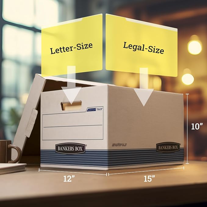 Bankers Box 30-Pack Medium-Duty File Storage Boxes, Letter/Legal, FastFold | Speed through filing with FastFold setup, sturdy stacking, reinforced handles, and dependable document protection. - Image 2