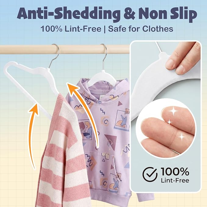 HOUSE DAY 14 Inch Kids Velvet Hangers 50 Pack, Durable Big Kid Hanger White | Children Hangers for Youth, Teen, Non Slip Kids Felt Hanger, Cute Small Hanger for Closet, Ideal for Everyday Use - Image 4
