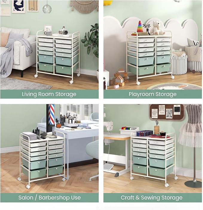 Giantex 12 Drawers Rolling Storage Cart, Classroom Organizers with Wheels for Tools Scrapbook Craft Paper Teacher Office School Supplies, Green Gradient - Image 8