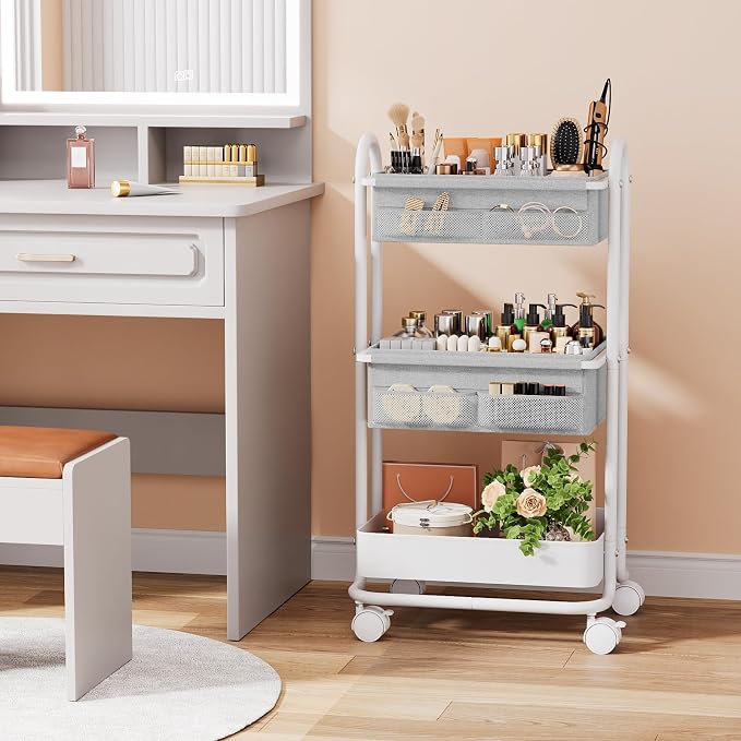 Modanais Baby Diaper Caddy Organizer Cart - 3 Tier Rolling Cart, Light Gray | Lockable Wheels, Baby Essentials Nursery Storage, Detachable Dividers - for Crib, Bedroom, Art & Craft Organizer - Image 5