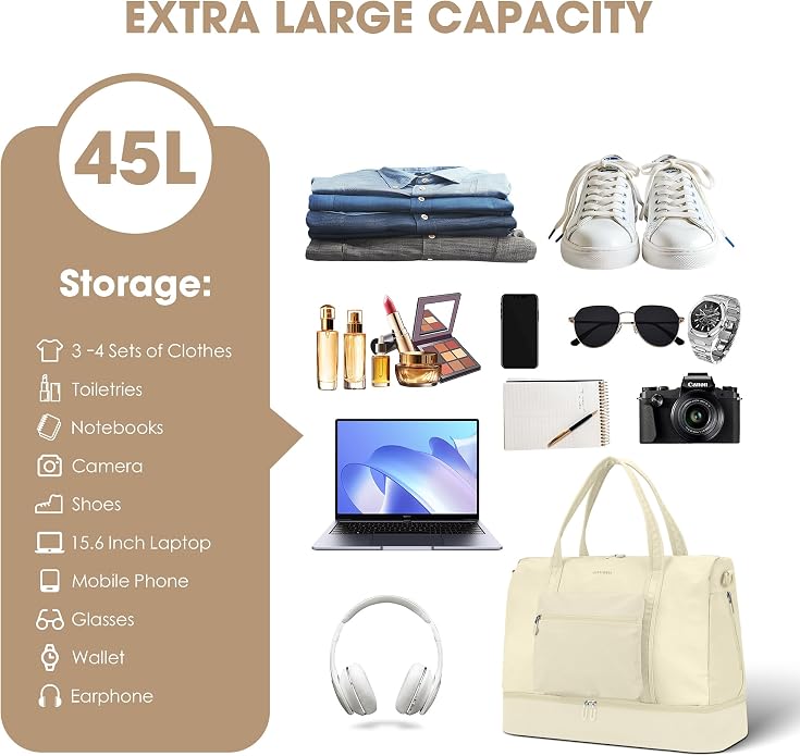 Women's Weekender bag Travel Duffel Bag with Shoe Compartment 21-inch Airline-Approved Carry-On, 2-Piece Overnight Bag Set Personal Item Luggage - Image 2