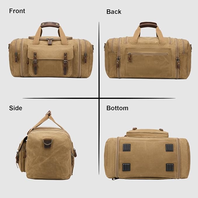 Waxed Canvas Duffel Bag 50L, Khaki | Waterproof, Travel, Overnight, Weekender - Image 7