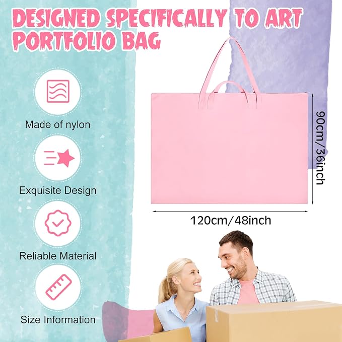 Abbylike 1 Pcs 48 x 36 Inch Art Portfolio Bag Large Size Art Supply Bag with Nylon Shoulder Waterproof Poster Board Painting Drawing Sketch Storage Carry Case for Artwork Gift Supplies (Pink) - Image 2