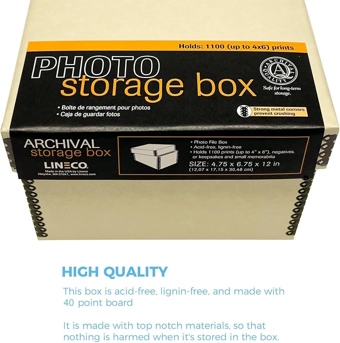 Lineco Archival Photo Card Box, Museum-Quality Storage, 4x6x12 Inch, Tan | Acid-Free with Removable Lid, Metal-Edge Corner, Bulk Storage and Preservation for Negatives, Prints, Films, Photos, Snapshot - Image 5