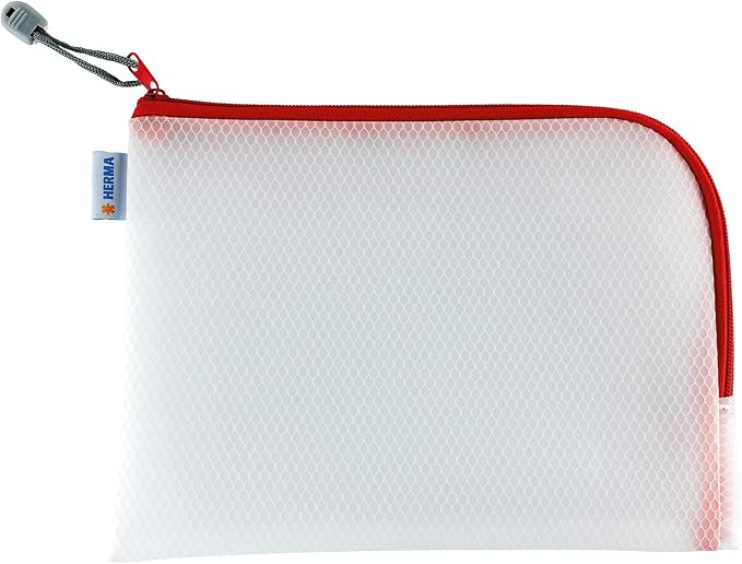 HERMA 20008 Zip Toiletry Bag A5, Transparent (26 x 20 cm) Small Zippered Travel Pouch for Cosmetics, Liquids, Make-up, Toothbrush, Clear Cosmetic Bag with Zipper in red by HERMA