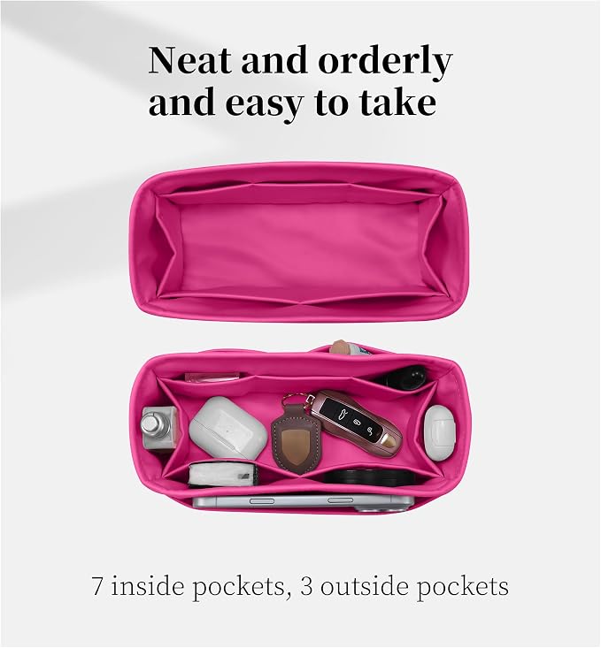 Satin Purse Organizer for Birkin 20, Rose shocking | Tailored Fit, Multiple Pockets, Lightweight Satin, Purse Essentials, Ideal for Travel, Shopping, and Daily Use - Image 6