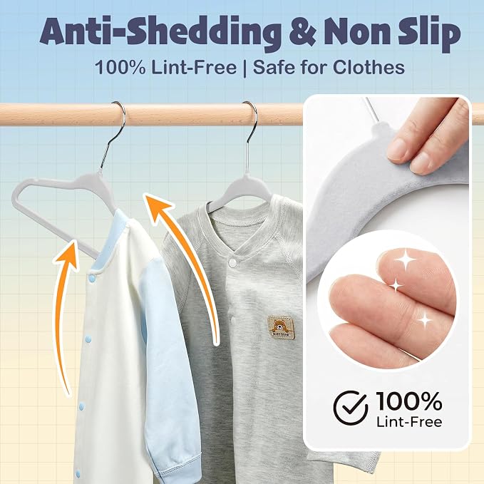 HOUSE DAY 11 Inch Velvet Baby Hangers, Premium Kids Hangers Grey 50 Pack | Durable Non Slip Baby Felt Hanger for Children/ Infant/ Toddler Closet, Ideal Small Hanger for Clothing Storage Everyday Use - Image 4