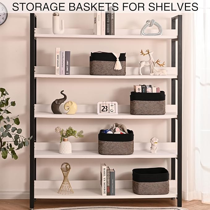 Small Storage Baskets for Organizing Shelves, Cotton Rope Basket for Storage, Cute Rectangular Book Toy Basket, 12.7"×9.1"×7.9", 4 Packs, Black & Jute - Image 3