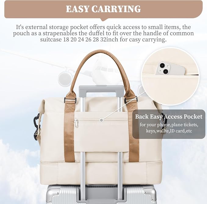 Weekender Bags for Women, Personal Item Travel Bag with Shoes Compartment | Overnight Travel Duffel Bag with Toiletry Bag, Airplane Friendly Carry-On Bag with Wet Pocket & Trolley Sleeve,Medium - Image 4
