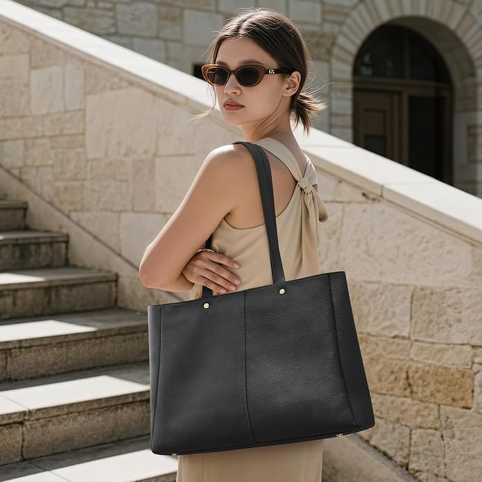 Kattee Women's Soft Leather Work Tote Bag | Large interior with a luggage sleeve for organized work, travel, and everyday carrying. - Image 2