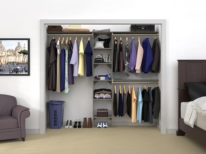 ClosetMaid SuiteSymphony Wood Closet Organizer Kit with Tower, 3 Hang Rods, Top Shelves, Adjustable, Fits Spaces 5-9 ft. Wide, Graphite Grey - Image 9