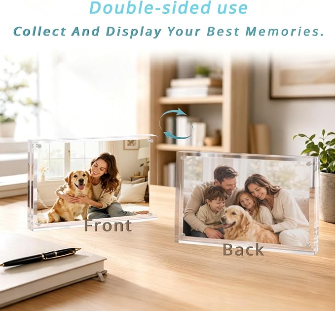 Meetu Acrylic Picture Frame 3.5 x 5 inch,2 Pack Clear Freestanding Double Sided 20mm Thickness Frameless Magnetic Photo Frames Desktop Display with Gift Box Package - Image 7