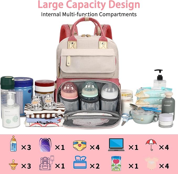 Legestori Diaper Bag Backpack, Baby Girl Diaper Bag, Large Diaper Bag Backpack Gift for Girls, Baby Diper Backpack for Travel with Insulated Pockets and Stroller Straps - Image 3
