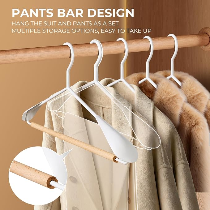 16.7 Inch Wooden Wide Shoulder Hangers for Sweater,Coat,Suit,10 Pack | Heavy Duty,No Shoulder Bump,Non-Slip,Space Saving,Hanger for Coat,Sweater,Jacket,Thick Clothes,Pants,Skirt,For Men Women - Image 4