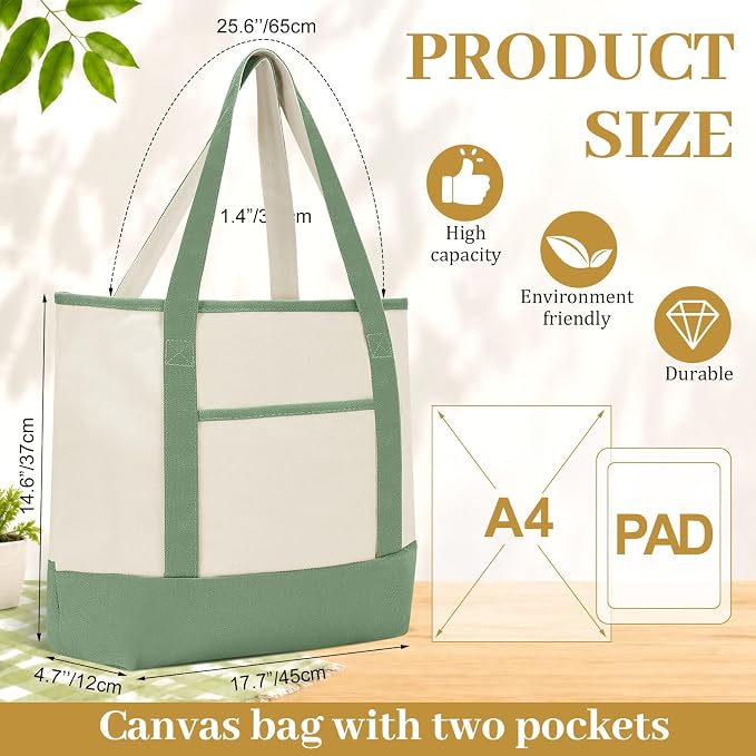Sanwuta Canvas Tote Bags Bulk with Outer Pockets,Earth Color,12 Pack | Reusable Cotton Grocery Bags, Perfect for Teachers, Party Giveaways, DIY Crafts, Wedding Favors, Business Gifts - Image 3