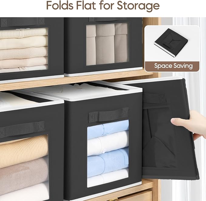 Foldable Storage Cubes - Cubby Storage Organizer with Window, Decorative Baskets for Organizing, Fabric Bins for Clothes Storage, Closet Storage Cubes-11inch, 8 Pack, Black - Image 8
