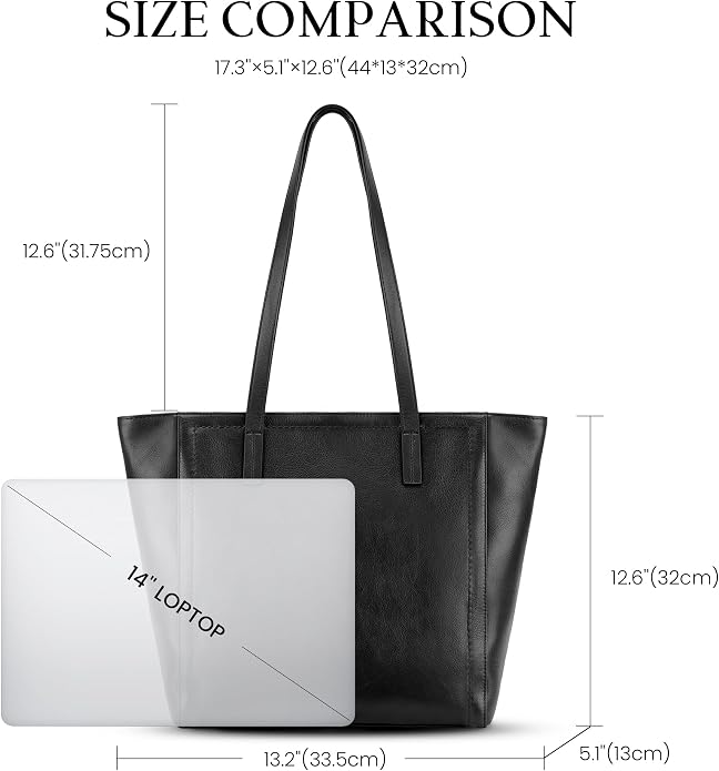 befen Vintage Genuine Leather Work Tote Bag for Women, Tote Bag with Zipper | Large Tote Bag with Zipper Leather Purse and Handbags with Compartment, Vintage Genuine Leather Work Tote Bag for Women - Image 4