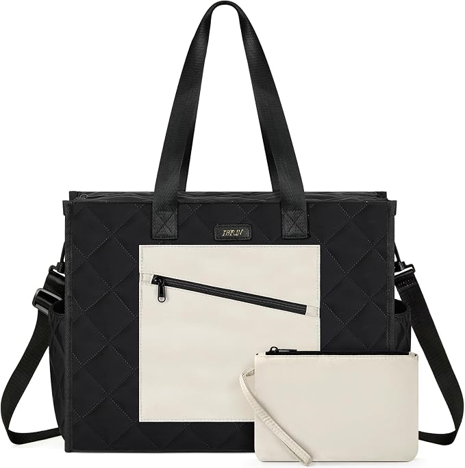 IBFUN Utility Tote Bag with 24 Pockets, Large Teacher Travel Tote for Women | Large Work Tote Bag 2pcs with Zipper for Travel Daily School Teacher Nurse, Large Lightweight Laptop Shoulder Bag Handbag by IBFUN