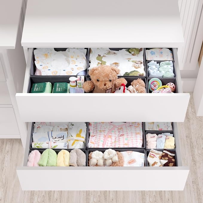 14 Pack Drawer Organizer for Clothes Dresser Organizer for Nursery-Perfect Baby Cloth Organizer and Storage General Nursery Organization or Dresser Drawer Organizer Bins Foldable Washable Grey - Image 2