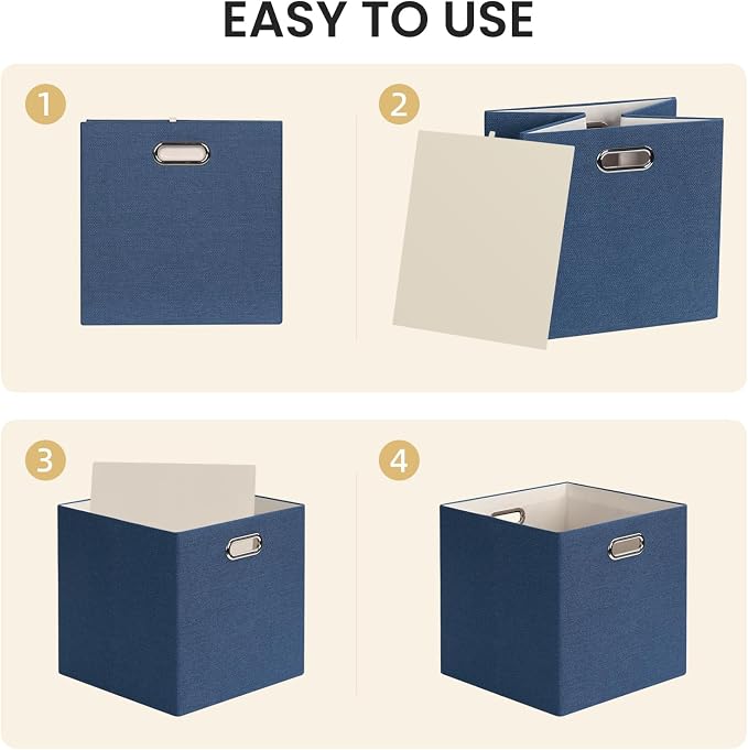 Posprica 13x13x13 Storage Cube Basket Bins, Set of 4, Army Blue | Storage Cube Bins 13x13,Foldable, For Closet Organizer Shelf Cabinet Bookcase, Thick Fabric Drawer - Image 4
