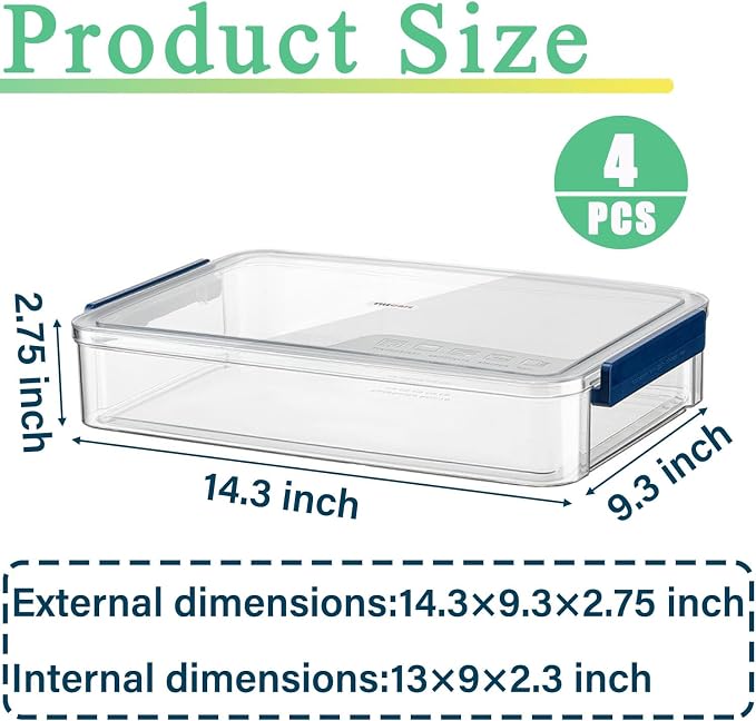 4 Pack 5.5qt 9 x 13 Clear Plastic Storage Box with Snap-Tight Latch, Stackable Organizer Container for A4 Files, Photos, Documents, Scrapbook, Crafts, and Art Supplies,Clear Storage Box With Lids - Image 2