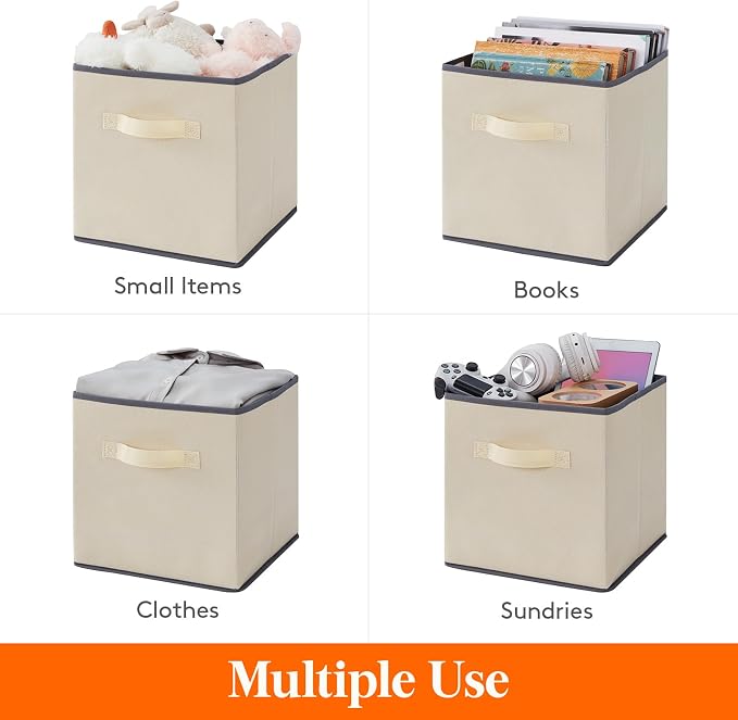 Lifewit Storage Cubes, 11 Inch Organizer Bins, 18L Beige, 12 Packs | Foldable Decorative Fabric Storage Baskets for Organizing Home Organizers with Handles for Shelves, Closet - Image 4