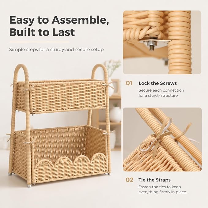 2-Tier Diaper Caddy Organizer, Handwoven Nursery Storage Basket | PE Rattan Diaper Caddy with Side Handles, Large Changing Table Organizer for Diapers, Wipes and Baby Essentials - Image 6