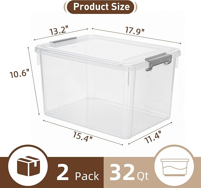 Citylife 32 QT Plastic Storage Bins with Latching Lids Stackable Storage Containers for Organizing Large Clear Storage Box for Garage, Closet, Classroom, Kitchen, 2 Packs - Image 2