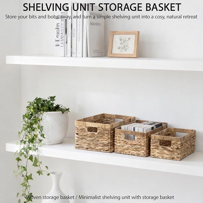 Storage Baskets,Woven Natural Water hyacinth Box with Handle,Kingwillow.(Set of 3) - Image 5
