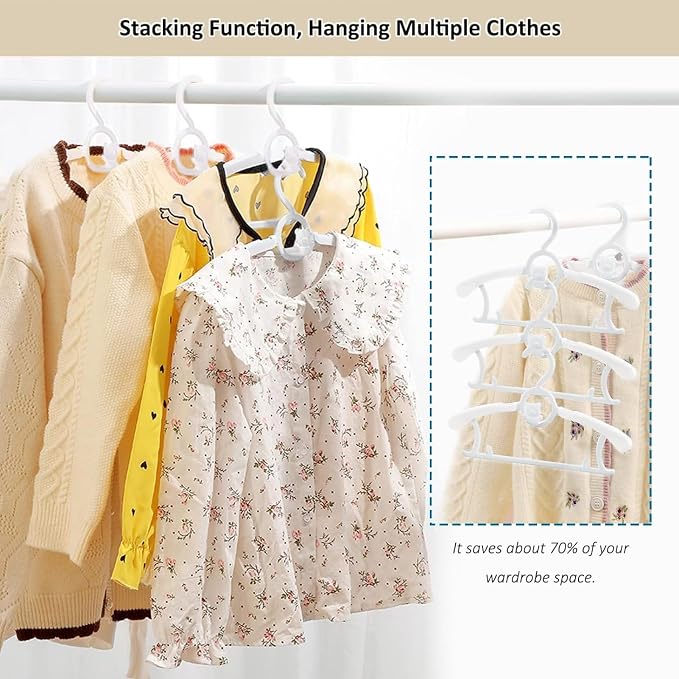 Baby Clothes Hangers 50 Pack, Plastic Kids Hangers Space Saving for Closet | White Hanger for Toddler Girl and Boy, Lightweight Anti-Slip Cascading Padded Extendable Adjustable Pant Bear Children Hangar - Image 2