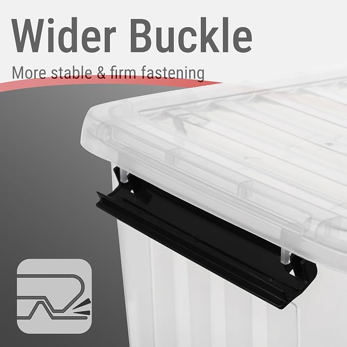 Cetomo Plastic Storage Bins, Lidded Storage Box with Wheels for Home Office Dorm, Wheeled, Stackable, Clear, 85Quart-4 Pack - Image 6