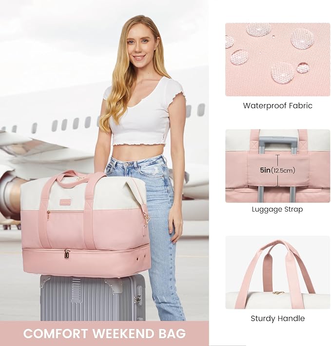 LOVEVOOK Weekender Bag for Women, Large Duffle Bag for Travel with 2 Packing Cubes, Carry on Overnight Bag with Shoe Compartment, Mom Hospital Bags for Labor and Delivery - Image 6