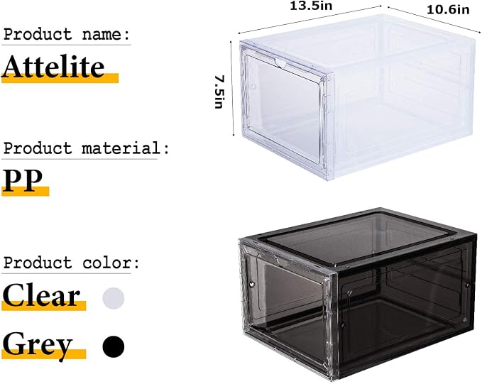 Attelite 6 Pack Large Plastic Stackable Shoe Containers + XXX-Large Clear Boot & Shoe Storage Box - Image 4